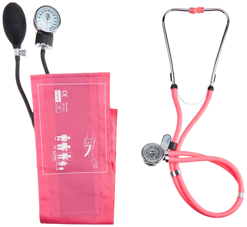 [Australia - AusPower] - EMI Professional Deluxe Aneroid Sphygmomanometer and Sprague Rappaport Stethoscope Set Kit #330 (Pink) Pink 