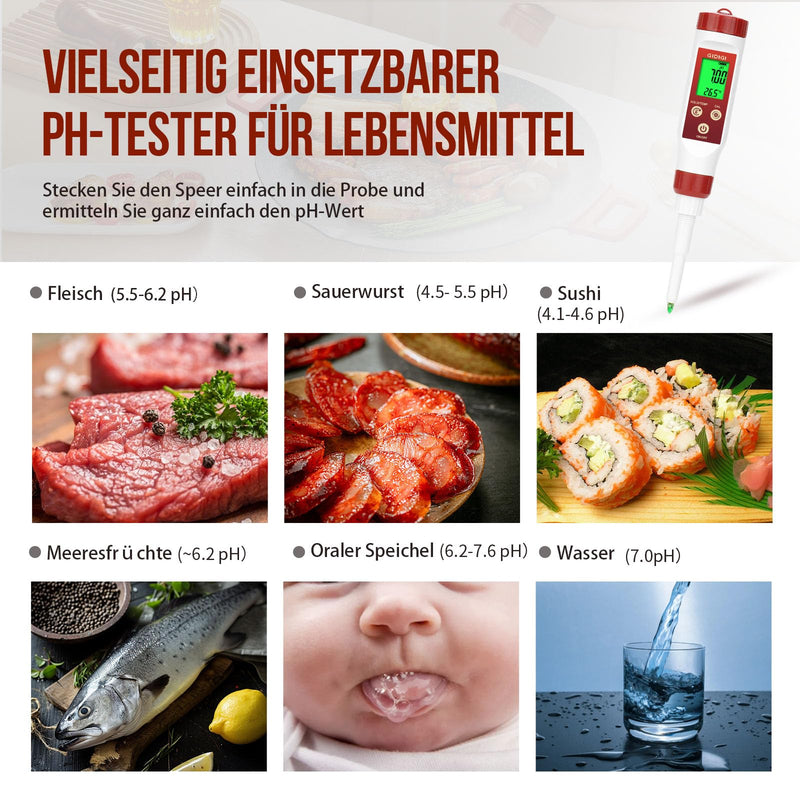 [Australia - AusPower] - pH Meter for Food, GIDIGI Digital pH Tester for Food, Precise pH Test Kits for Preservation with ATC, Professional pH Test Pen for Fermentation, Spear pH Probe for Bread Cheese 