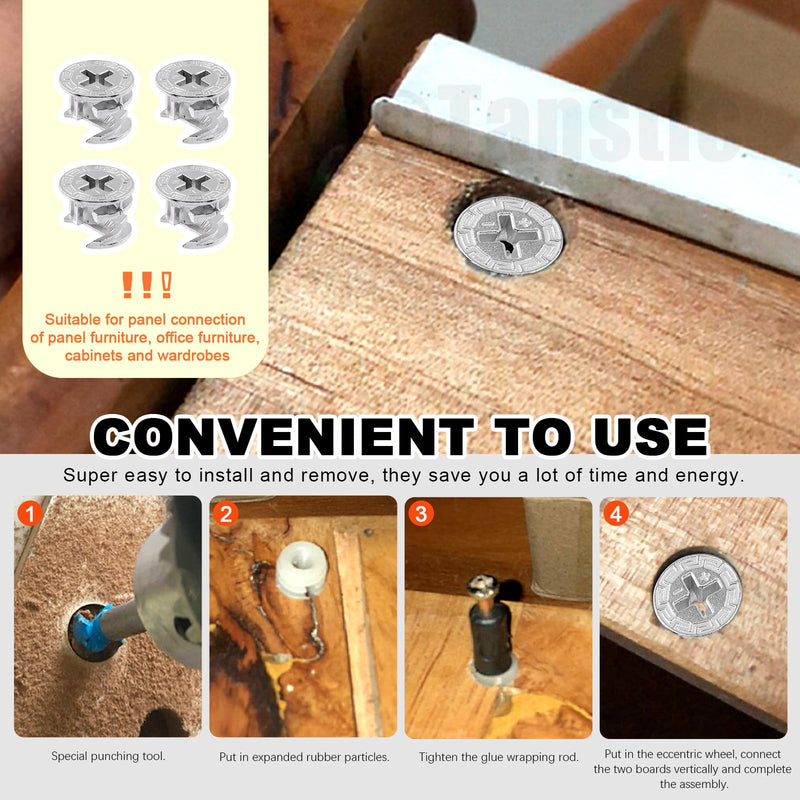 [Australia - AusPower] - Tanstic 270Pcs 3 in 1 Furniture Connecting Hardware Connectors Kit, Furniture Cam Lock Fasteners Including Cam Lock Fittings with Dowel, Pre-Inserted Nut, Wood Dowel Pins Furniture Crib Screws 