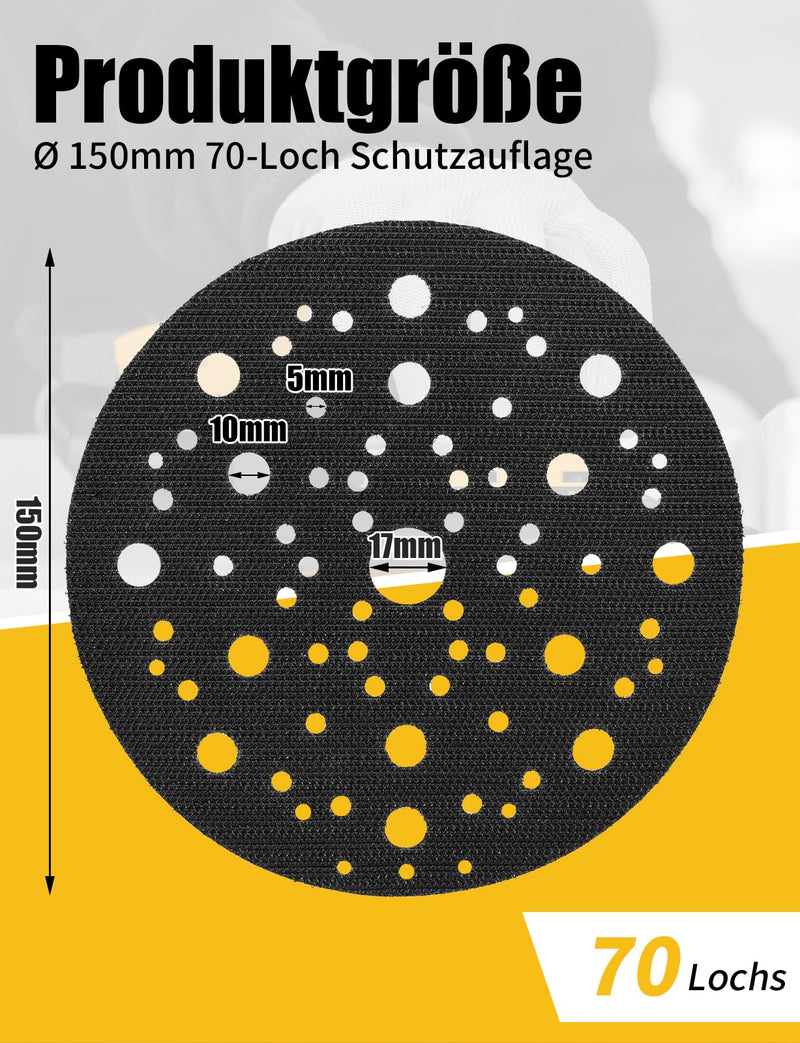 [Australia - AusPower] - Protective Pad Diameter 150 mm 70-Hole, Pack of 3 Sanding Disc Protectors with Velcro Fastening, Compatible with Mirka 8295612111, Protective Pad for Random Orbital Sanders, Polishing Disc, Protective 