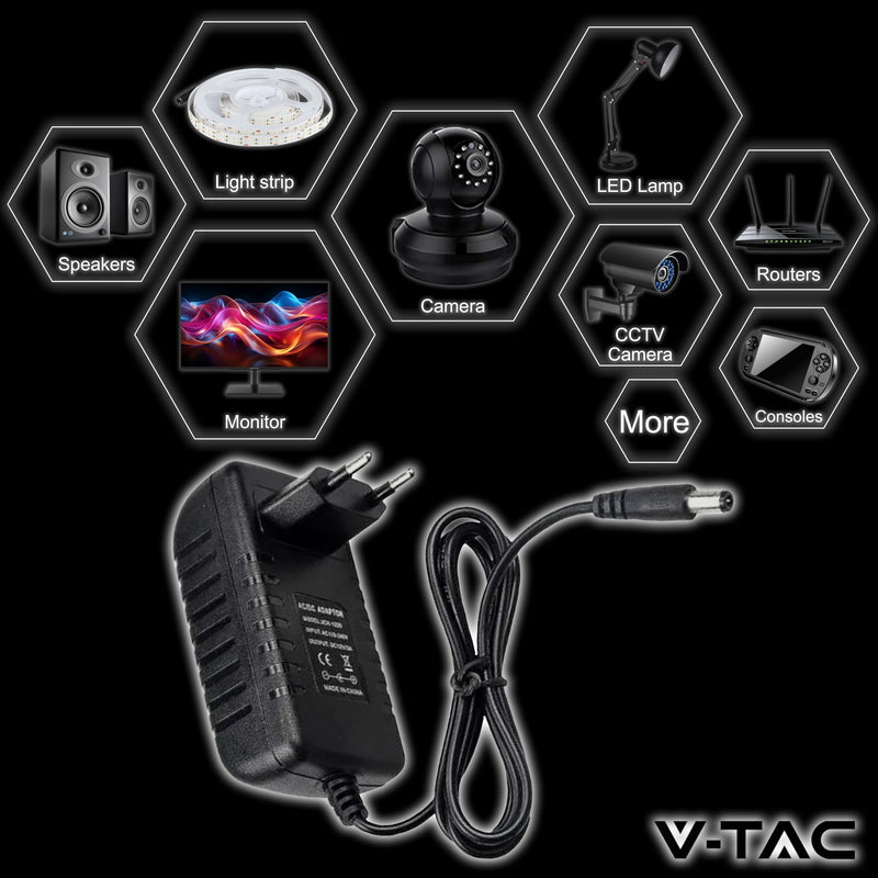V-TAC Power Supply Adapter 12 V 42 W 3.5 A for Cameras, LED Strips, Modem - Transformer 12 V - Power Adapter for Screens and Electronic Devices - Input AC 100-240 V - Euro Plug 42 watts