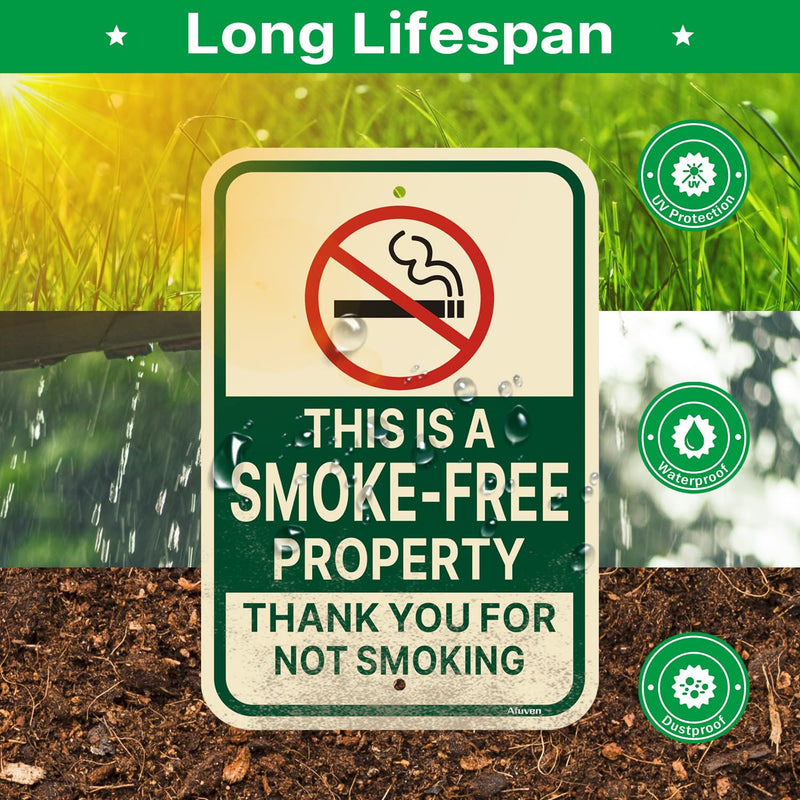 This is a Smoke Free Property Thank You for Not Smoking Signs 18” x 12” Business Home Facility Outdoor Rust Free Aluminum 2 Pack