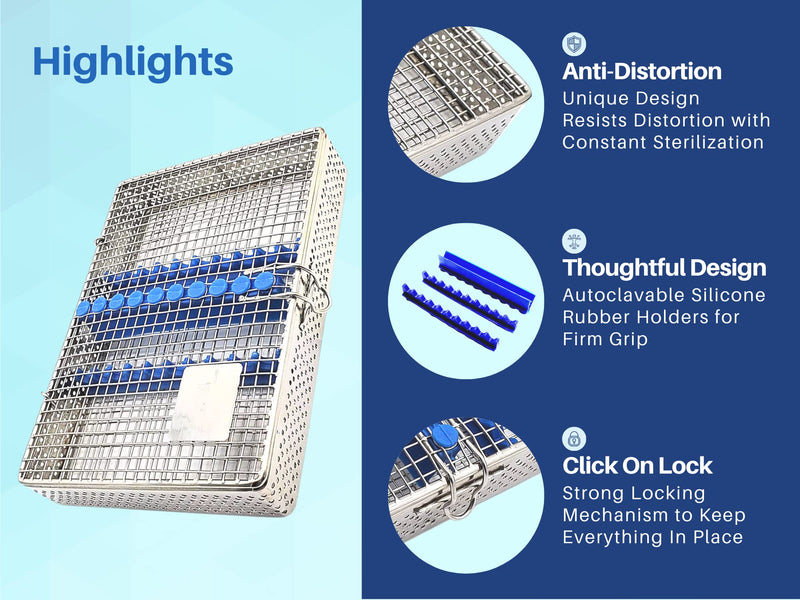 [Australia - AusPower] - Mesh Cassette Tray Box for Thick Instruments Tubes handpieces Dental Instruments Labs Organizer Autoclave Sterilization for 10 Instruments 