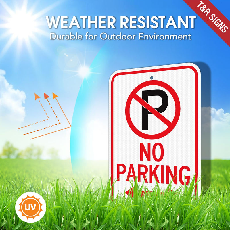 T&R (2 Pack) Large No Parking Signs, 18" x 12" Engineer Grade Reflective Sheeting, Rust Free Aluminum, Waterproof, Fade Resistant, 2 Pre-drilled Holes No Parking - 18" x 12" - 2 Pack