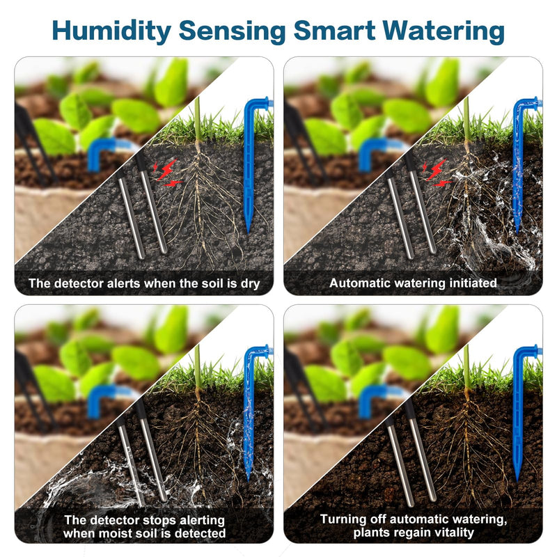 Automatic Plant Waterer Indoor,Self Watering System for 15 Potted Plants,Automatic Drip Irrigation Kit Programmable Water Timer,Smart Humidity Detection watering