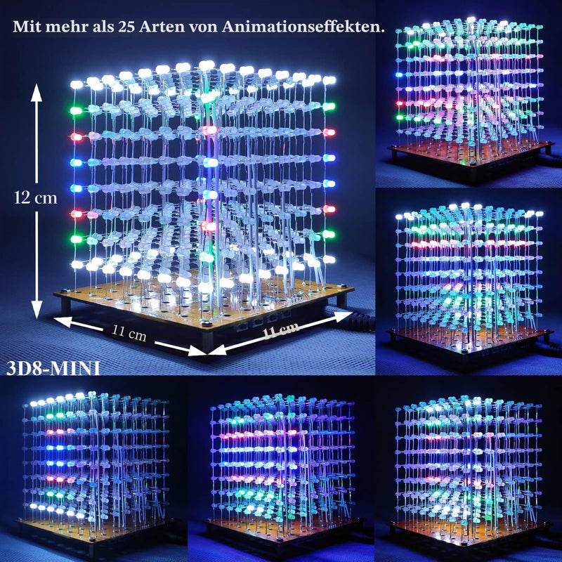 Mini 3D LED Cube DIY Electronics Kit Soldering Project Kit (3D8MINI-MULTI-KIT) 3d8mini Multi Kit