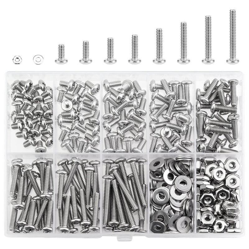 [Australia - AusPower] - 240 Pieces #6-32 Phillips Pan Head Machine Screws Nuts Washers Assortment Kit, Coarse Thread, Fully Machine Threaded, 304 Stainless Steel 