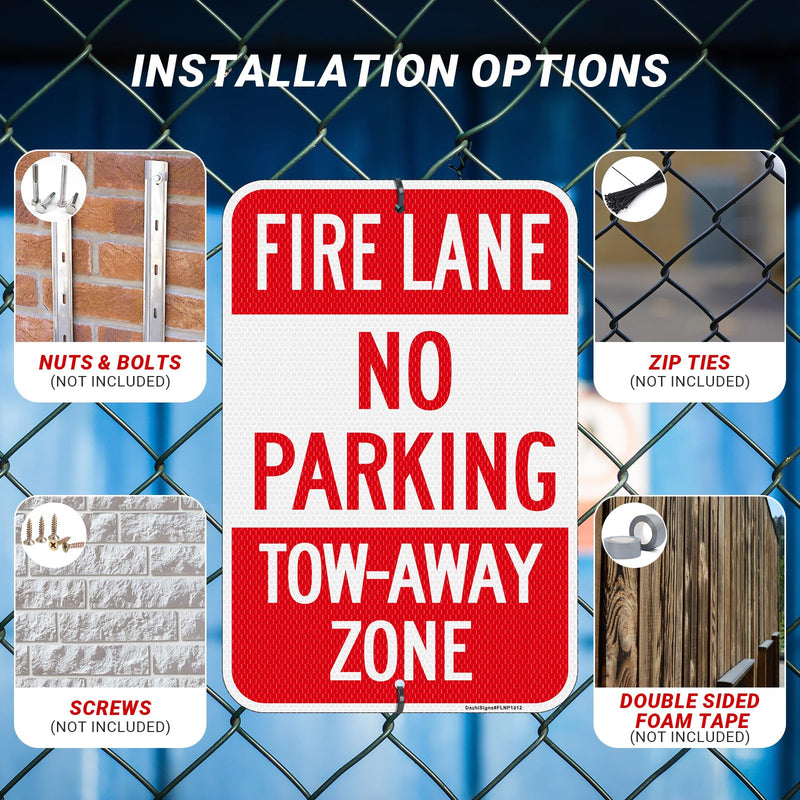 Fire Lane No Parking Sign, Fire Lane No Parking Tow-Away Zone Sign, 2Pack-18"x12" Engineer Grade Rust Free Reflective Aluminum, Fade Resistant, Weatherproof，UV Protected, Easy to Mount
