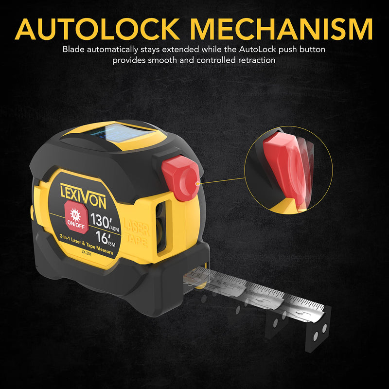 [Australia - AusPower] - LEXIVON 2 in 1 Digital Laser Tape Measure | 130ft/40m Laser Distance Meter Display On Backlit LCD Screen with 16ft/5m AutoLock Measuring Tape | Ft/Inch/Fractions/M/mm(LX-201) 