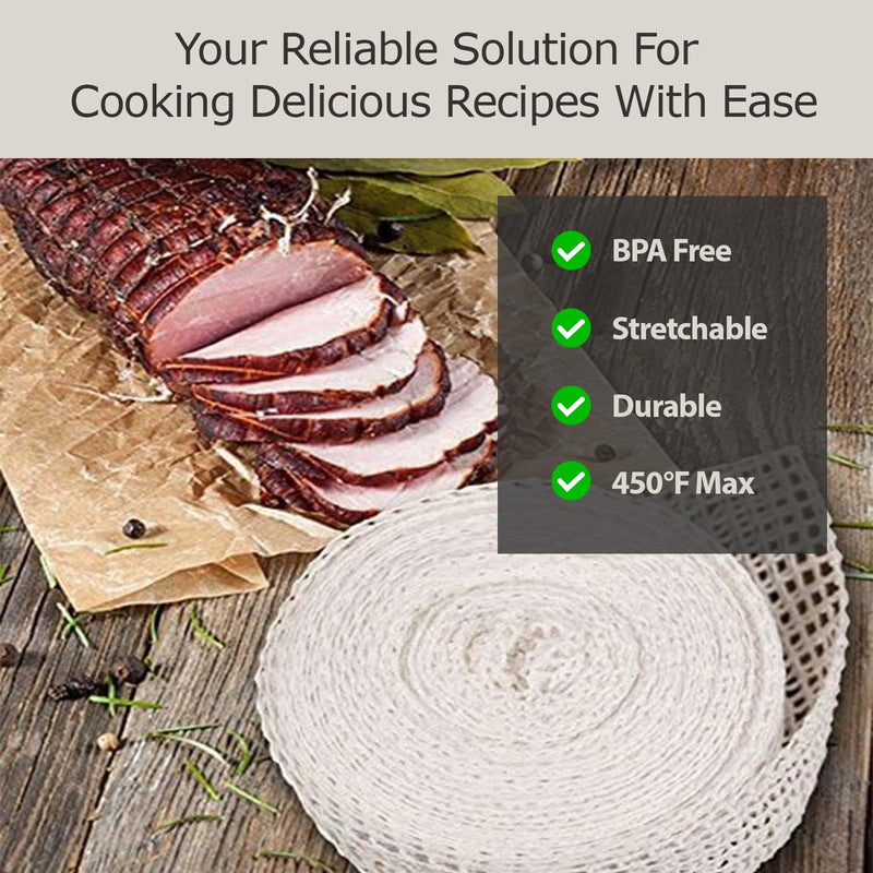 The Sausage Maker® 50ft Meat Netting Roll Size 14, Elastic Butchers Twine Cooking String Food Net for Salami, Pork Loin, Bresaola, Capicola, USA Made, BPA Free Stretchable Poly-Cotton Mesh, 4" Dia Size 14 - 4" Dia.