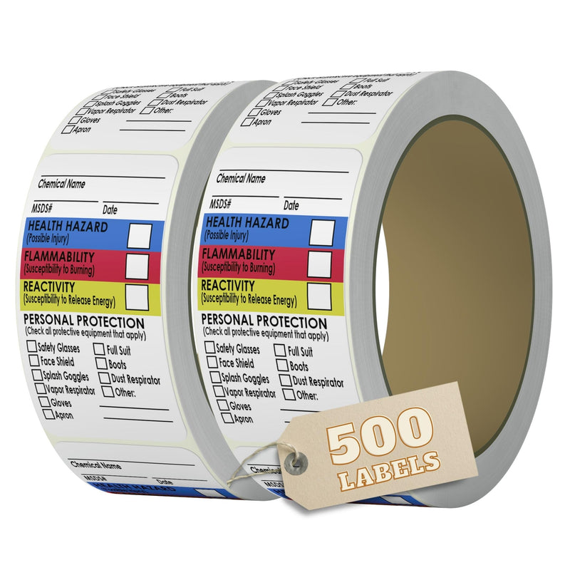 SDS Stickers 500 Stickers - 2 Rolls of 250, 1.5" x 2.5", Right To Know- Chemical Identifying and Marking Sticker Decals 1.5 x 2.5 inch