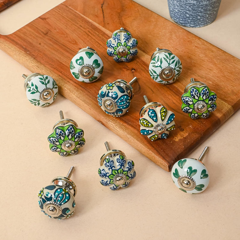 Perilla Home Set of 12 Ceramic Decorative Tomato Melon Knobs for Home Kitchen Cupboard Glass Door Knobs Dresser Wardrobe and Drawer Pulls (Green) Green