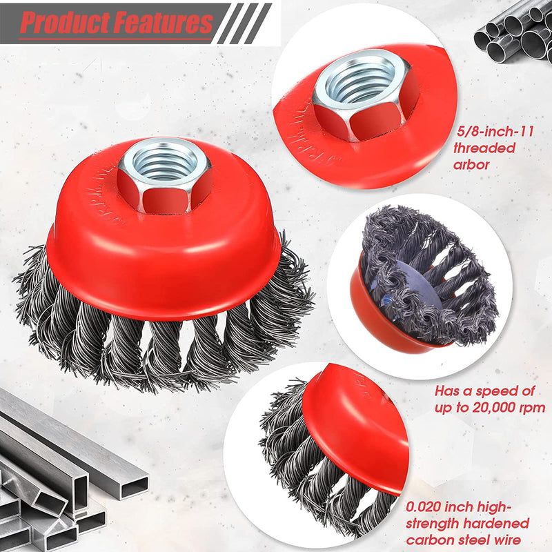 [Australia - AusPower] - Wire Cup Brush for 4 1/2 Angle Grinder, 2 Pack 3 inch Wire Brush for Grinders, 5/8 Inch-11 Threaded Arbor, 0.020 Inch Twisted Knotted Wire Brush Wheel for Angle Grinder 