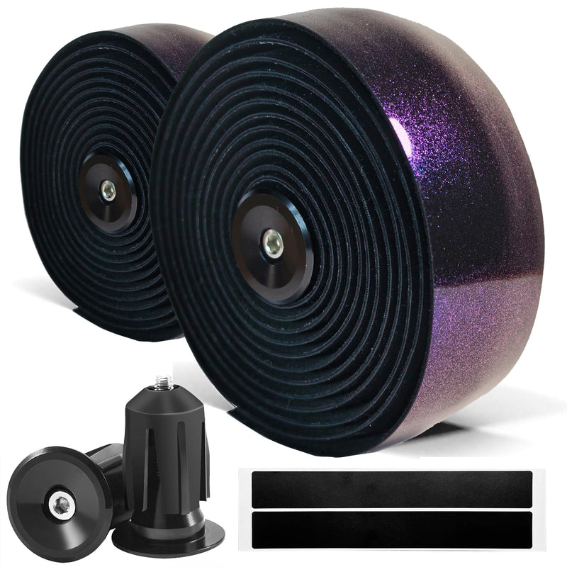 Road Bike Handlebar Tapes, Mirage Purple Bicycle Bar Tape with High Stain Resistance Silicone Surface, Shock Absorbing EVA Bike Grip Tapes for Handlebar (Set of 2, Purple)