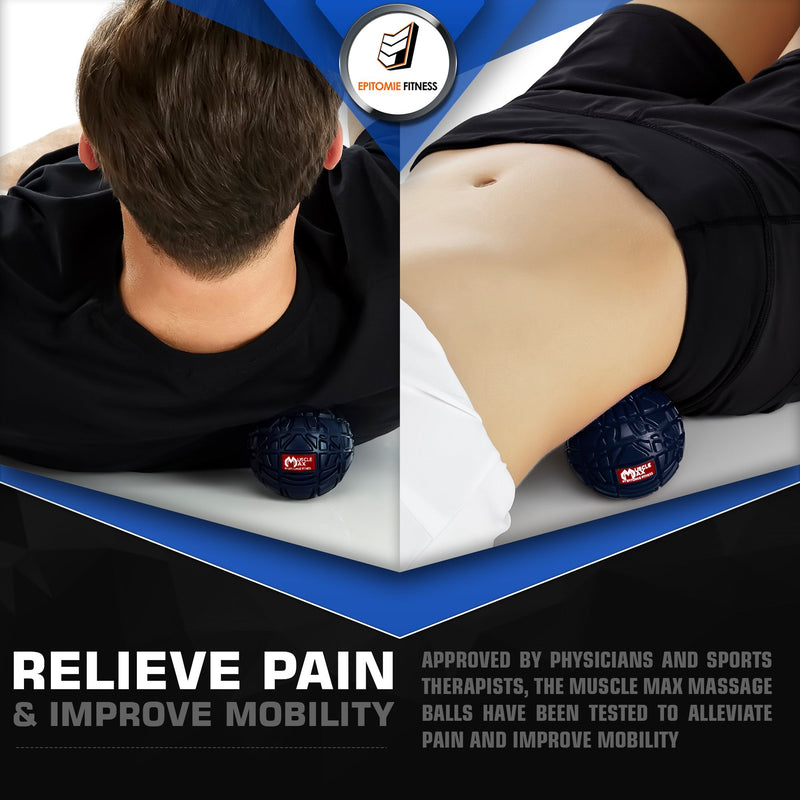 Epitomie Fitness Muscle Max Massage Ball - Therapy Ball for Trigger Point Massage - Deep Tissue Massager for Myofascial Release - Mobility Ball for Exercise & Recovery Navy Blue