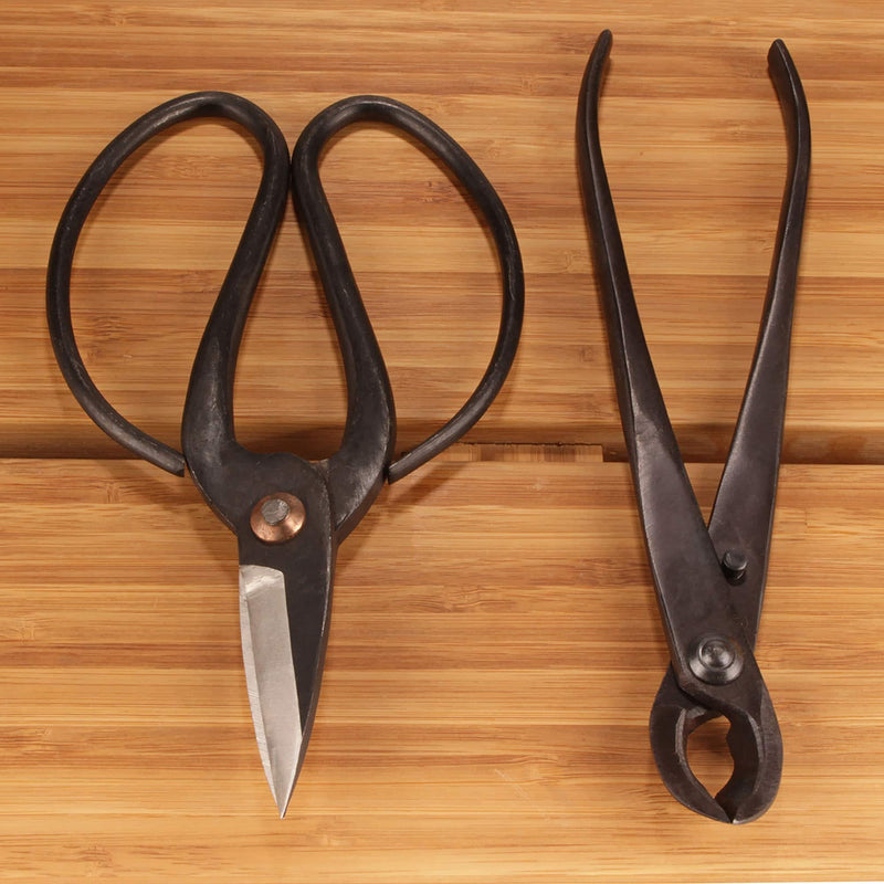 BambooMN Bonsai Basics Set - 8" Concave Cutter, 7" Heavy Duty Shear - 1 Set Concave Cutter & Heavy Duty Shear Set