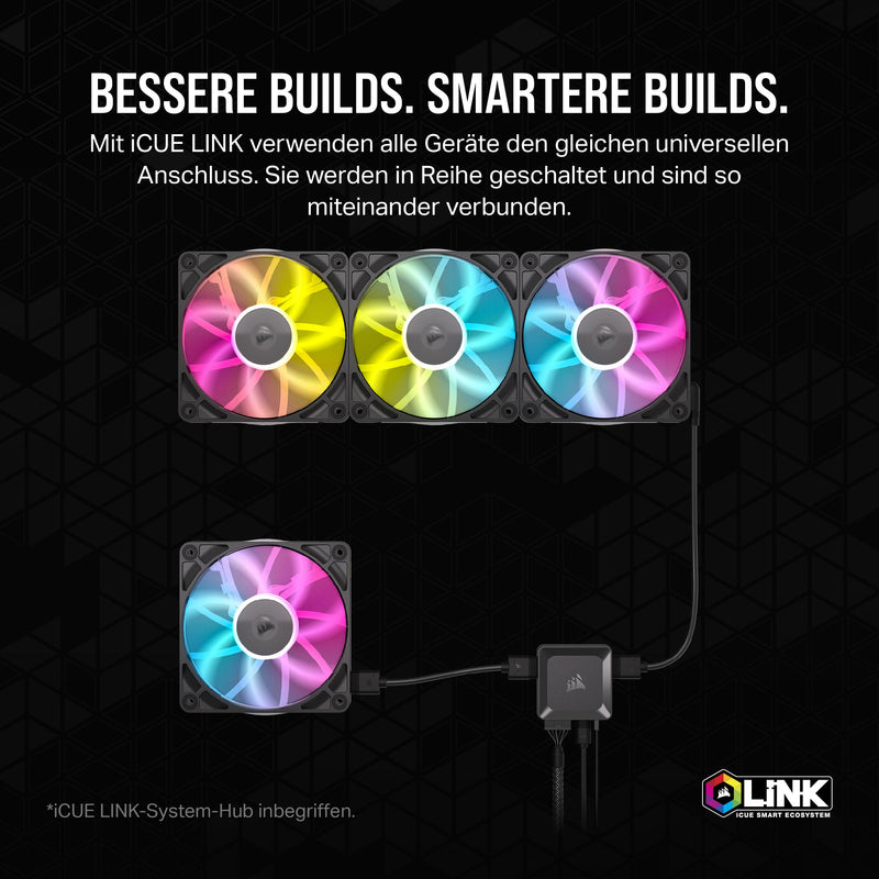 CORSAIR iCUE LINK RX120 RGB 120 mm PWM Fan with iCUE LINK System Hub - Magnetic Dome Bearing - Pack of 3 - Black 3 x 120mm