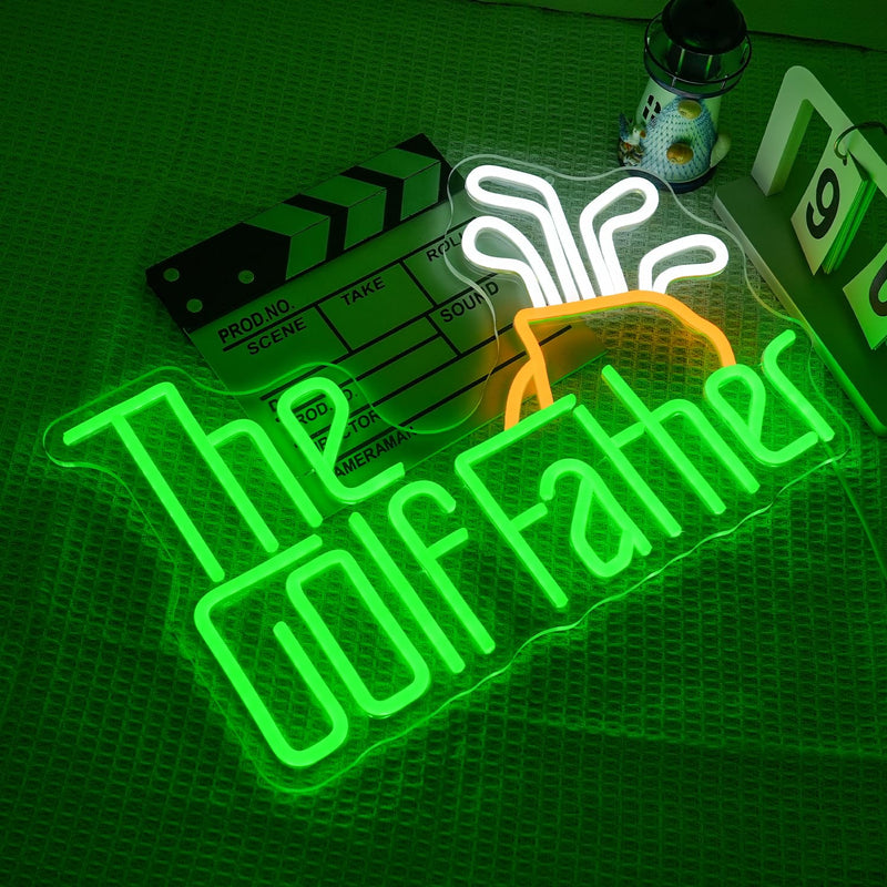 The Golf Father Neon Sign for Wall Decor Golf Neon Light Green Neon Light Up Signs Sports Led Neon Lights for Bedroom Sports Facilities Golf Course Decoration The Golf Father