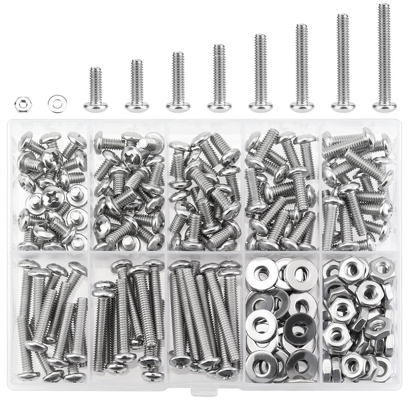 [Australia - AusPower] - 200 Pieces #8-32 Phillips Pan Head Machine Screws Nuts Washers Assortment Kit, Coarse Thread, Fully Machine Threaded, 304 Stainless Steel 