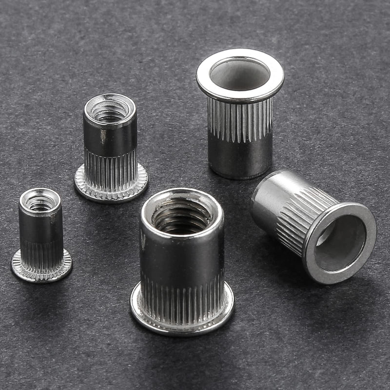 [Australia - AusPower] - Rivet Nut 1/4"-20UNC 100Pcs Stainless Steel 304 Finish Flat Head Rivnut Threaded Insert Nut Knurled Body 1/4-20 Silver 