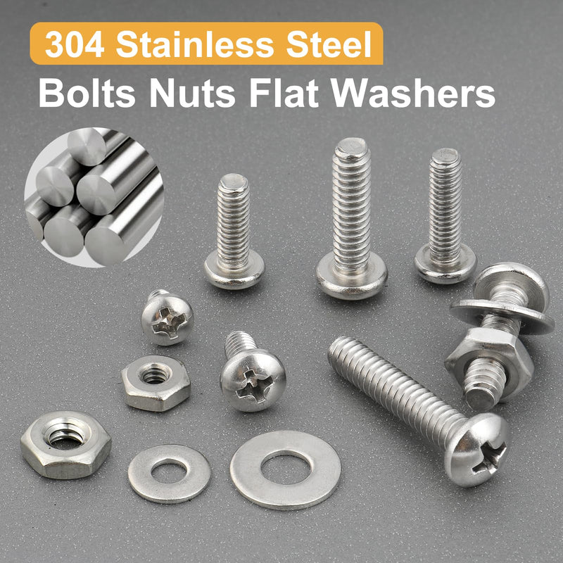 [Australia - AusPower] - 351Pcs Machine Screws Nuts and Bolts Assortment Kit, 6-32# 8-32# 10-24 Phillips Pan Head Assorted 304 Stainless Steel Bolts Nuts Flat Washers Bolts with Case 