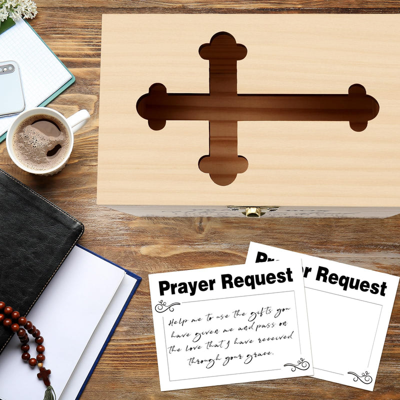 Prayer Box with Slot,200 Catholic Prayer Request Cards-Pen and Cross Jewelry Gifts,Used for Daily in Church Worship and Religious Devotions,Christian First Communion Gifts. (200) 200