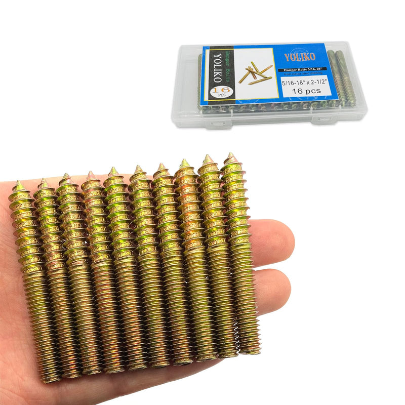 [Australia - AusPower] - 16 Pack 5/16-18 x 2-1/2 Inch Hanger Bolts 5/16-18" Double Headed Bolts 5/16 Wood Dowel Screw Self-Tapping Screw Hanger Bolts for Furniture Screws Double Screw Threaded Rods Bolt 63.5mm Length 5/16-18x2-1/2"-16Pcs 