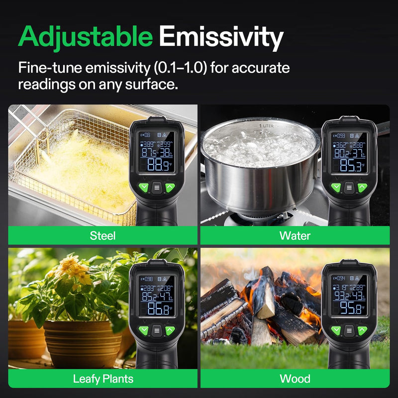 [Australia - AusPower] - VIVOSUN VPD Thermometer, Handheld Environmental Monitor, Precision Infrared Laser Thermometer Gun with Adjustable Emissivity, Leaf VPD and Temperature Monitoring for Plants, Grow Tents, HVAC 