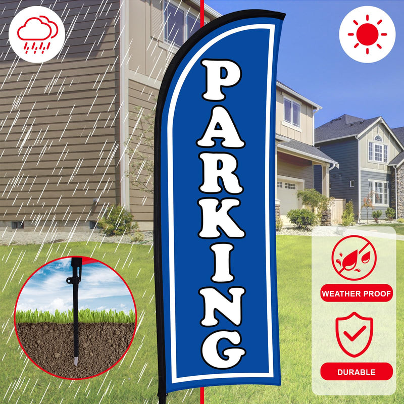 Hahafelt 2 Sets Parking Feather Flag with Pole 7 ft Parking Sign Banner Swooper Flag with Ground Stake and Portable Bag for Business Outside Event (Blue) Blue