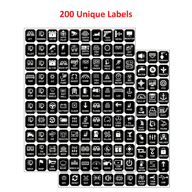 Littversions Hexagon Vertical 200 Pcs AC DC 6/8/12 Gang Switch Control Panel Labels Marine Boat Car Truck RV ATV Camper BA80 GA80 BB80 GB80 BC60 GC60 AR800 AR-820 RC800 RA80 X2