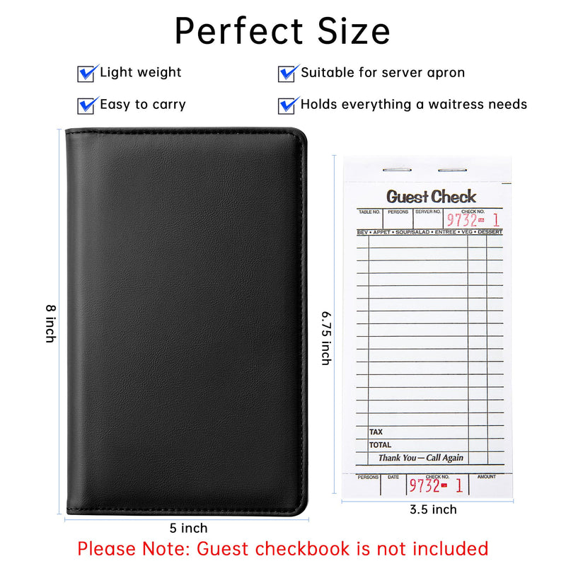 Server Book with 2 Zipper Pockets, Leather Server Books for Waitress, Waiter Serving Book Booklet Wallet Money Pocket Restaurant Checkbook Holder Waitstaff Organizer Fits Server Apron, Black