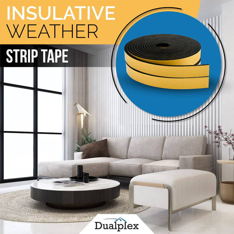 High Density Foam Weather Stripping Door Seal Strip Insulation Tape Roll for Insulating Door Frame, Window, Air Conditioner | Self Adhesive Sealing Weatherstrip (Black, 1 in x 1/4 in x 30 Ft) Black