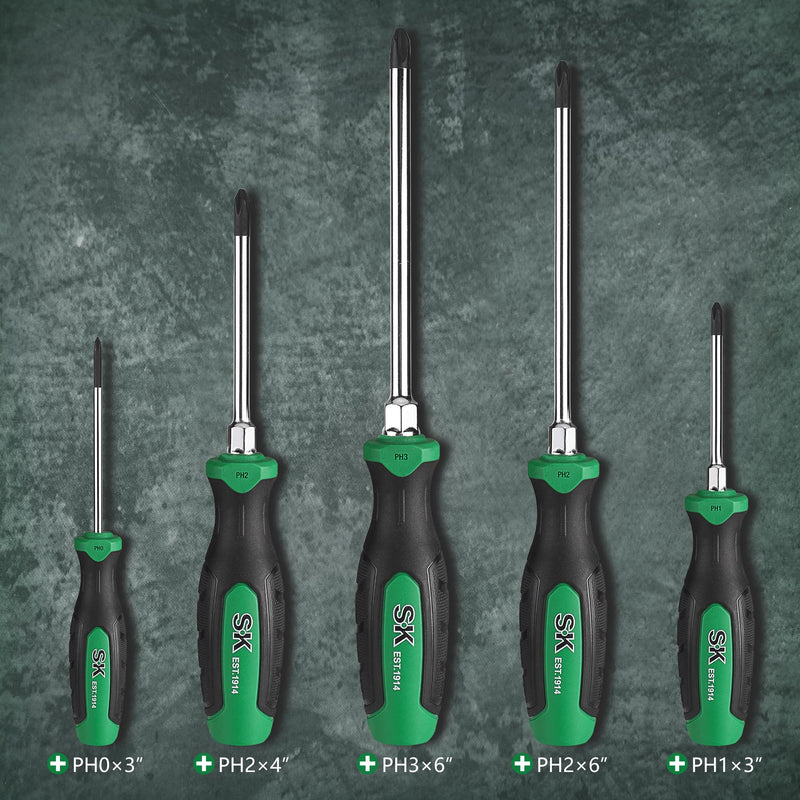 [Australia - AusPower] - SK 5-Piece Phillips Screwdriver Set, Magnetic Screwdriver Set, S2 Steel, SureGrip Handle 