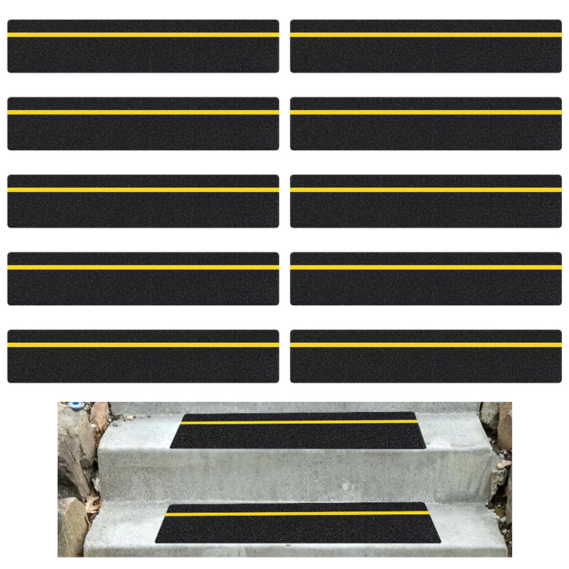 6" x 30" Anti Slip Stair Tread with Reflective Strips, 10 Packs Non Slip Grip Tape with Glow in Dark Stripe, High Friction Deck Grip Tape Strips, Self-Adhesive Outdoor Non Skid Tape for Stairs Step