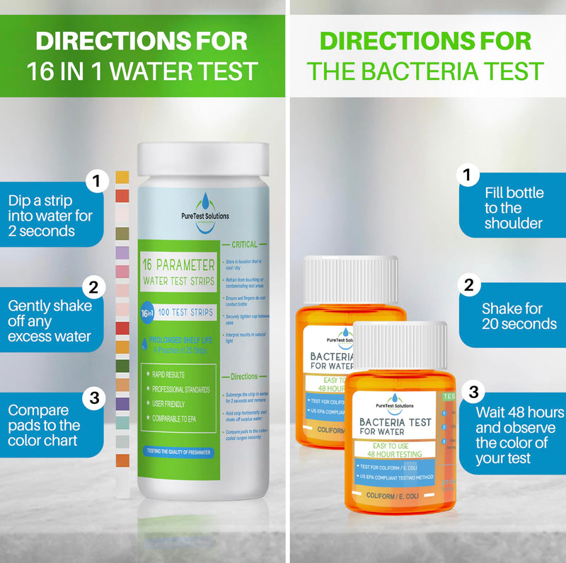[Australia - AusPower] - 17 in 1 Complete Drinking Water Test Kit (100 Strips & 2 Bacteria Testers) Assesses for Lead, Alkalinity, Chlorine, Hardness, Iron, Fluoride, Copper, and More 