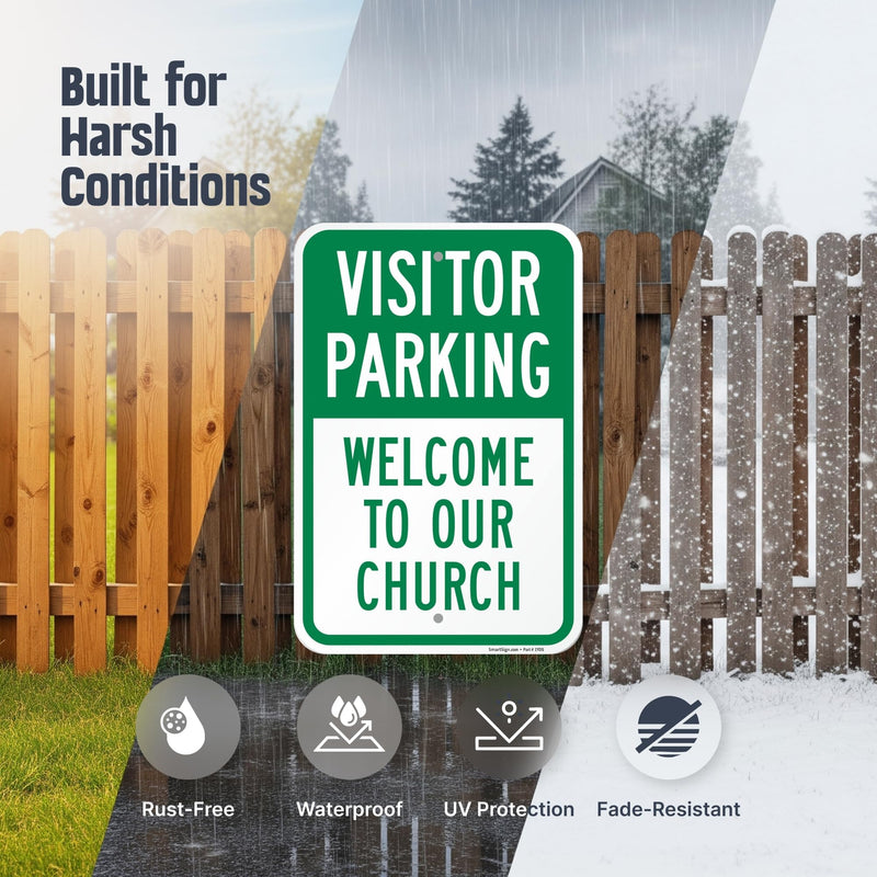 SmartSign Visitor Parking Welcome To Our Church Sign - 2-Pack, 12" x 18", 80 mil Thick Aluminum Composite (ACM), Pre-Drilled Holes, Green and White, Made in USA Aluminum Composite - 2 Pack