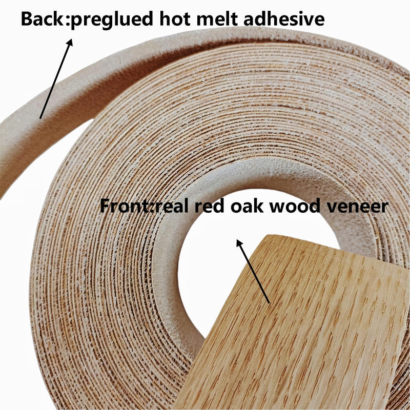 Real Red Oak 1-1/2 inch ×26ft Wood Veneer Edge Banding Roll,Pre-glued Iron On Wood Veneer Edging-Backed with Hot Melt Adhesive-Flexible Wood Veneer Edgebanding for Furniture Restoration 1-1/2" x26'