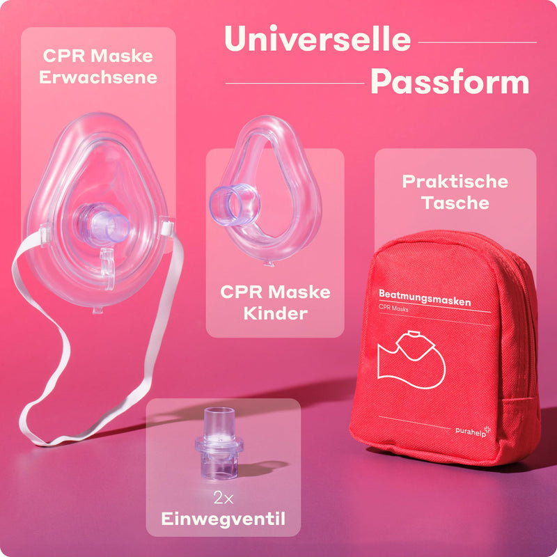 PURAHELP® Respiratory masks first aid set of 2 [adults and children] | CPR mask for mouth-to-mouth ventilation - emergency respiratory mask, 1 x each for adults and children