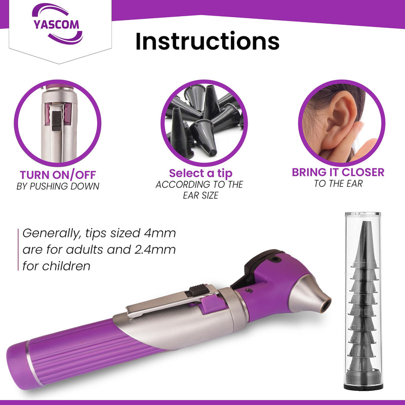 [Australia - AusPower] - Otoscope Professional Diagnostic Ear Otoscope with Light Pocket Size Ear Infection Checker with 10x Specula & Case, Ear Otoscope for Doctors, Nurses, & Students Purple 