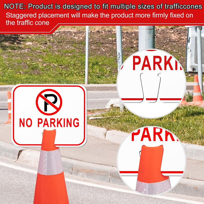 Geetery 6 Pcs No Parking Signs 12.6 x 10.4 Inch, PVC Double-sided Waterproof Weather Resistant UV Protected Reflective for Driveways Yard Lawn Traffic Control Outdoor Road Barricade, Easy to Mount