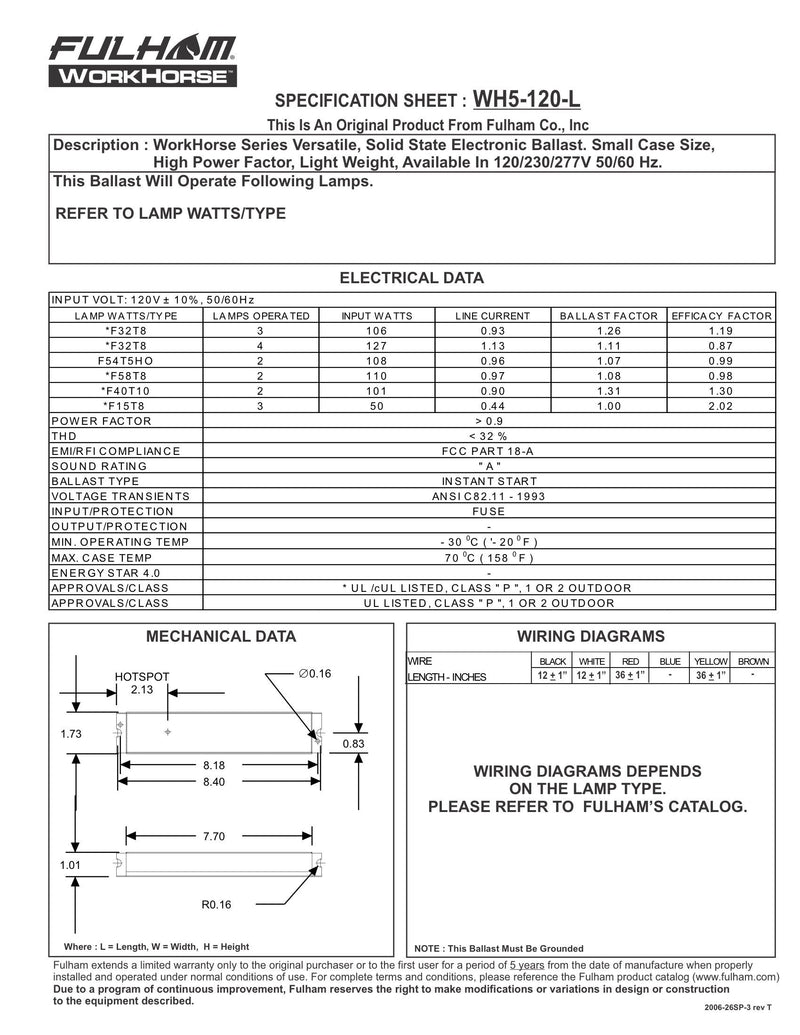 [Australia - AusPower] - Fulham Lighting WH5-120-L Workhorse 5 Adaptable Electronic Fluorescent Lamp Ballast 