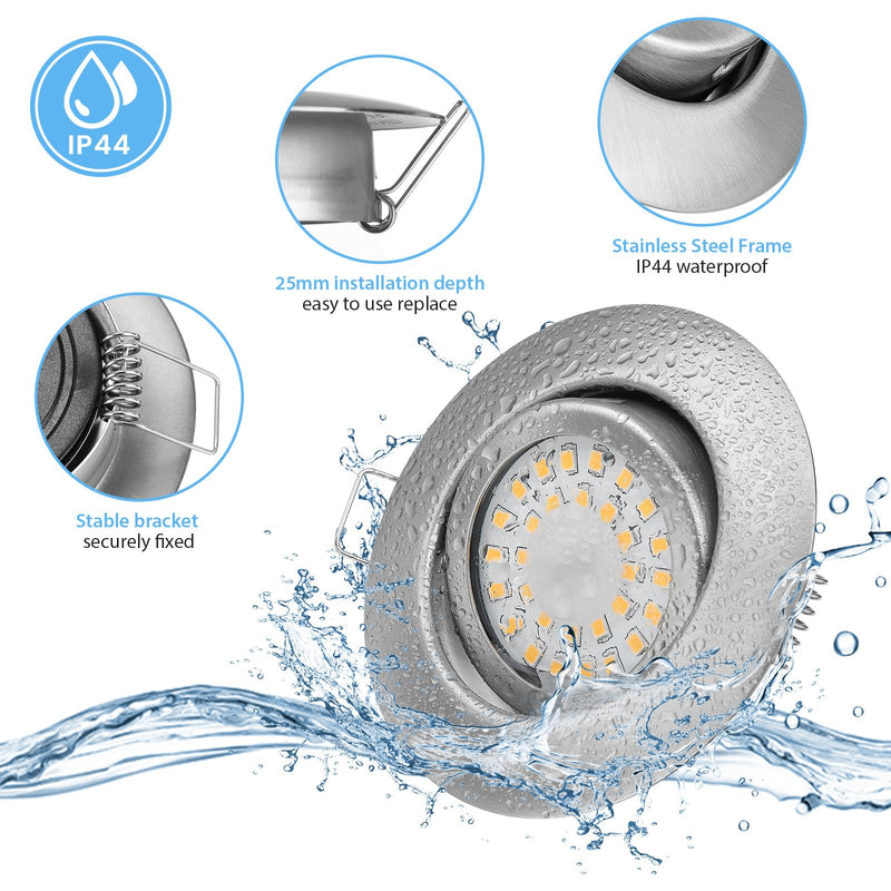 LED Recessed Spotlight, 230 V, Flat, Dimmable, Spotlights, 3 Levels, 6 W, IP44, Bathroom Recessed Lights, Ceiling Spotlights, Warm White, 3000 K, Swivelling Recessed Spotlights for Bathroom, Kitchen, Living Room, Set of 6