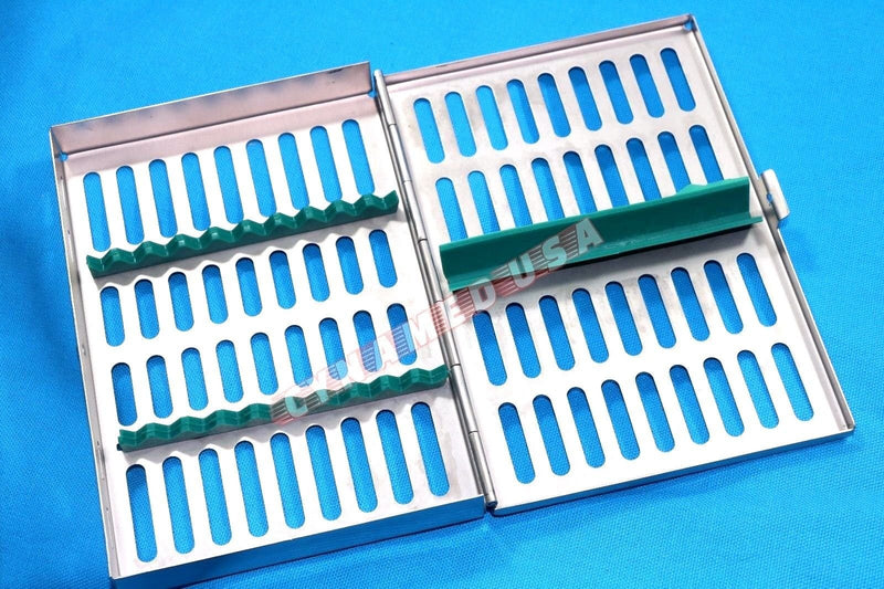 [Australia - AusPower] - German Stainless 1 Dental Sterilization Cassette Rack Tray Box for 10 Surgical Instruments-Green 