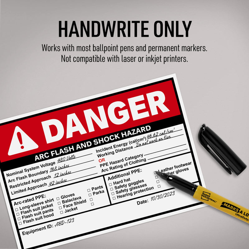 Avery Arc Flash/Shock Danger Labels, Waterproof, UV Resistant, Preprinted, Handwrite-Only, 3.5" x 5", 100 Warning Decal Labels 3.5" x 5" 100 labels