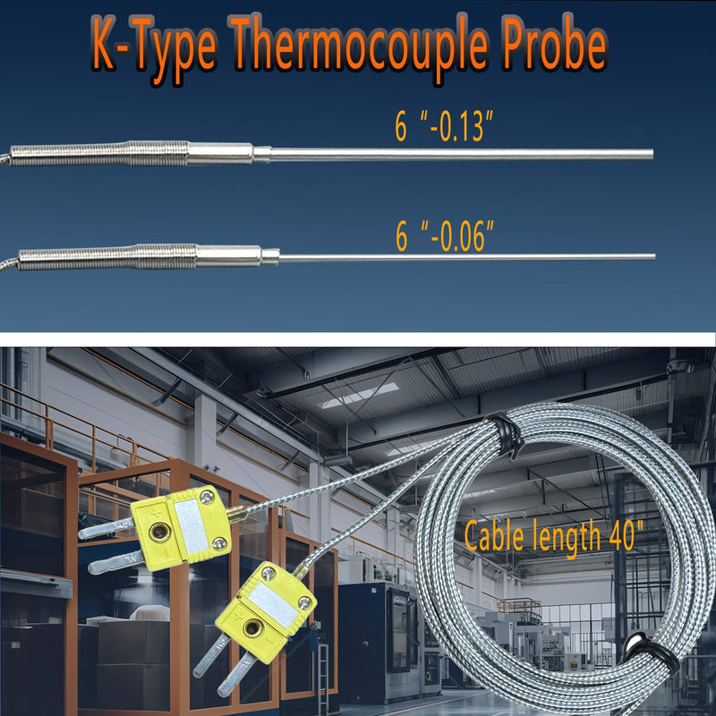 [Australia - AusPower] - TL1917SL TL1915SL K-Type Thermocouple Probe Large Probe 6“-0.13” Small Probe 6“-0.06” Measuring Range 40°F-1100°F 