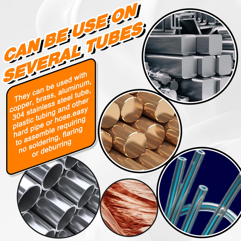 [Australia - AusPower] - 120PCS 1/4 inch Compression Fittings Assortment kit -?1/4") 50 Brass Compression Sleeve Ferrule, 50 Insert & 20 nuts - used to connect lines for air,water,fuel,oil and inert gases 120pcs Kit 