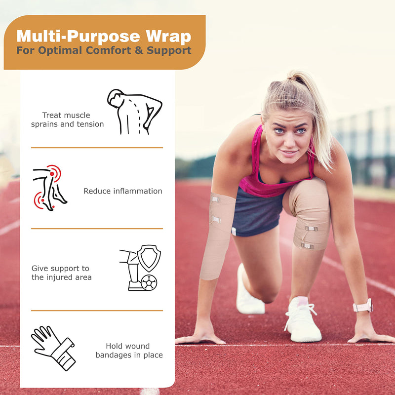 [Australia - AusPower] - D&H Medical Elastic Bandage Wrap  4 Pack Premium Compression Bandage Rolls + 4 Extra Clips | 2 Rolls of Each Size (4 Inch x 5 Feet & 3 Inch x 5 Feet), Elastic Bandage for Wrist, Calf, Ankle & Foot 4 Piece Set 