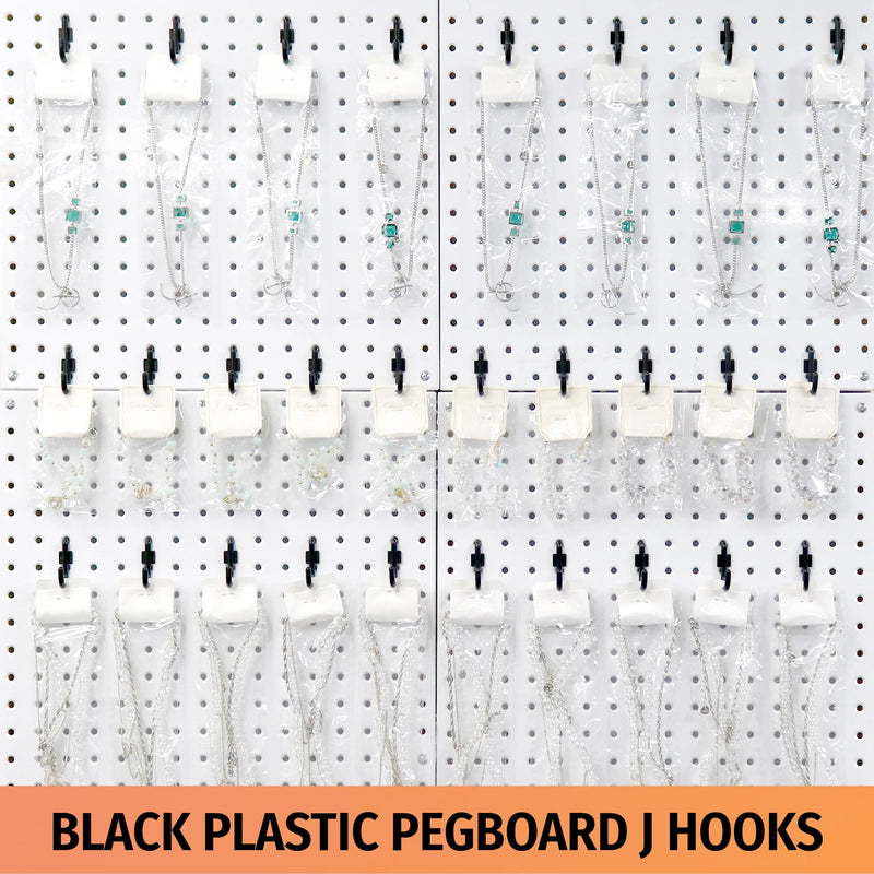 [Australia - AusPower] - HUHOLE Pegboard Plastic Hooks 100pc - Black Peg Board Hooks for Hanging Jewelry, Tools, Hardware, Peg J Hook Only Fits 1/4" Pegboard - Durable Pegboard Hooks for Organized Display Black 100PC 