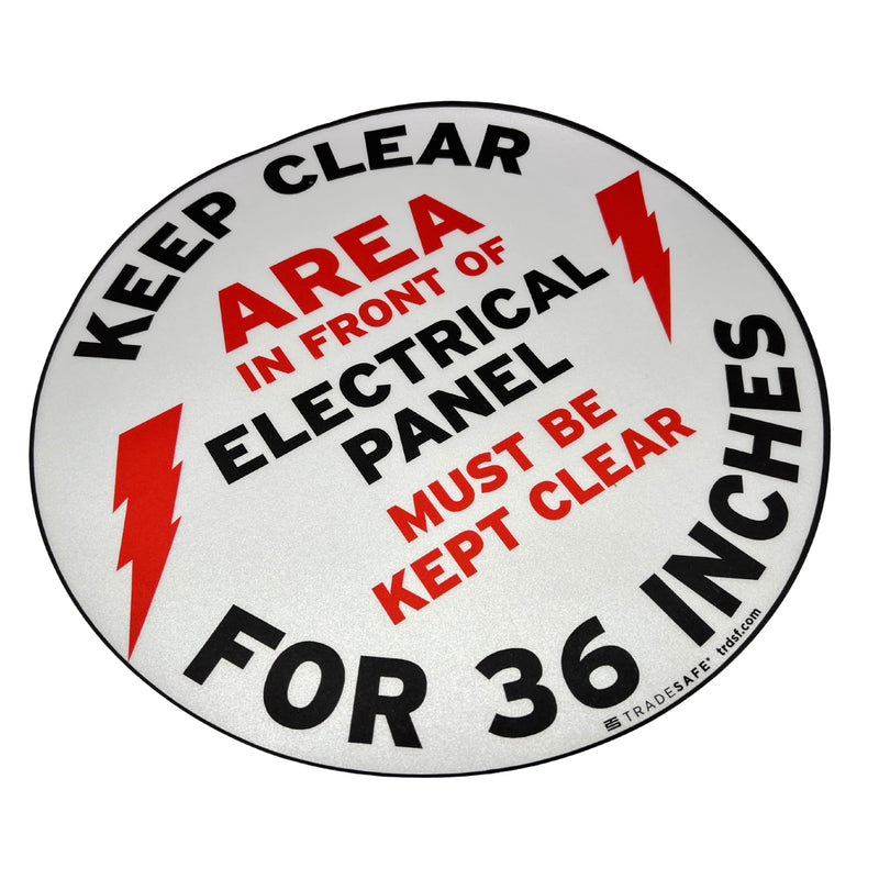 [Australia - AusPower] - TRADESAFE Keep Electrical Panel Clear Anti-Slip Floor Sticker - Area in Front of Electrical Panel Must Be Kept Clear for 36", Peel and Stick Adhesive Vinyl, ANSI-Compliant, 17” Diameter Round Sticker 