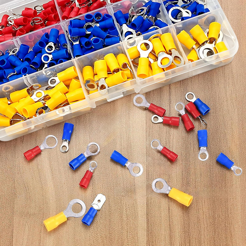 Ring Cable Lugs, 260 Pieces Ring Eyelets Cable Lugs Set, 0.5-6 mm² Diameter M4/M5/M6/M8 Cable Connectors Made of Copper Tin-Plated Crimp Connector Assortment
